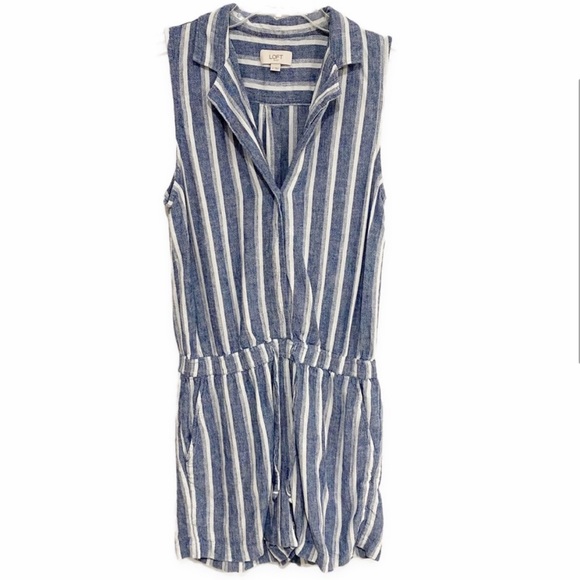 LOFT | Striped Button Sleeveless Romper
Linen Blue White - Picture 3 of 6